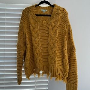 She + Sky Mustard Cable Knit Sweater
